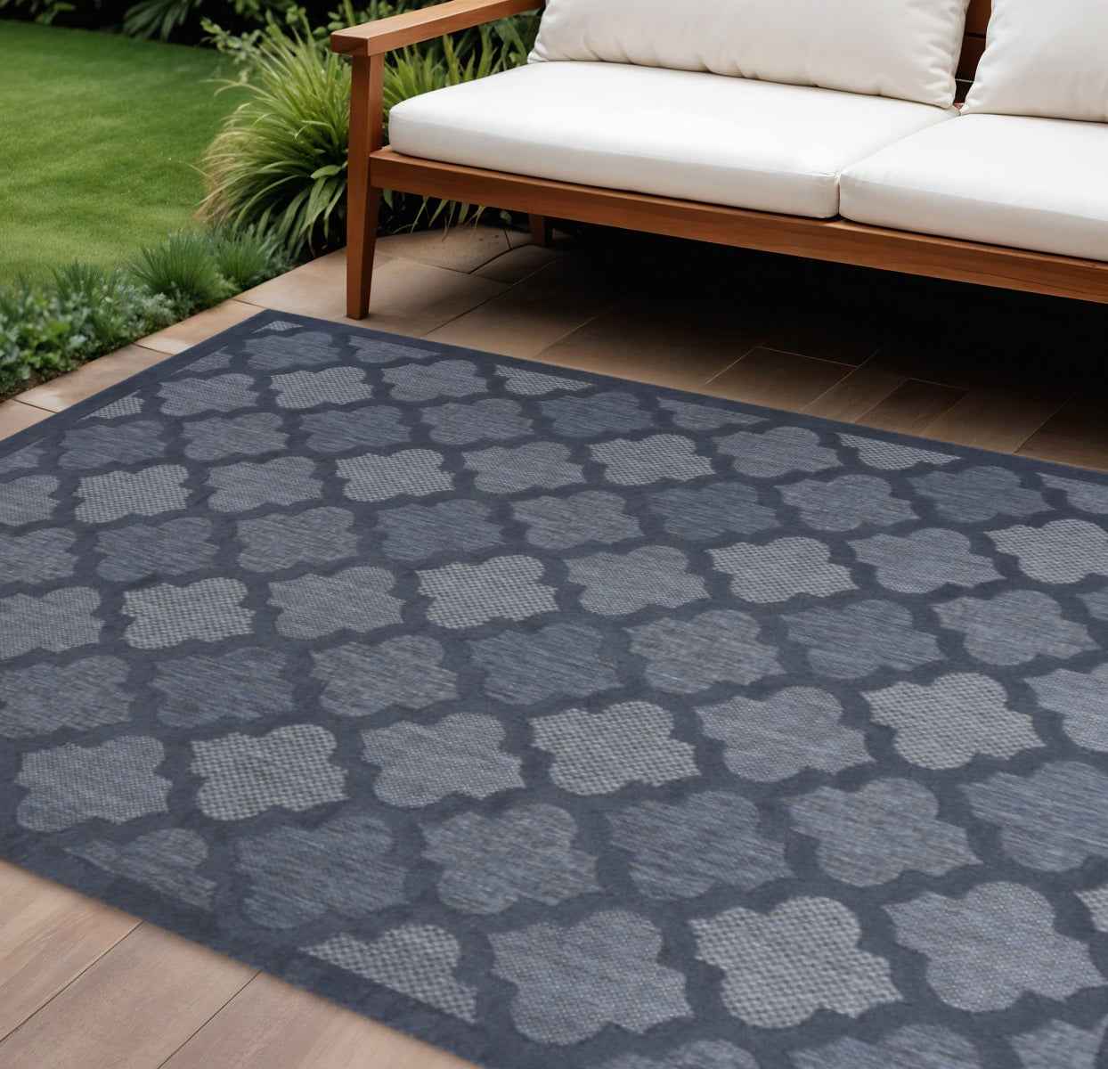 7' X 10' Navy Blue Indoor Outdoor Area Rug