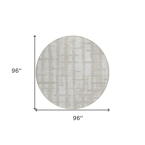8' Taupe And Beige Round Striped Washable Indoor Outdoor Area Rug