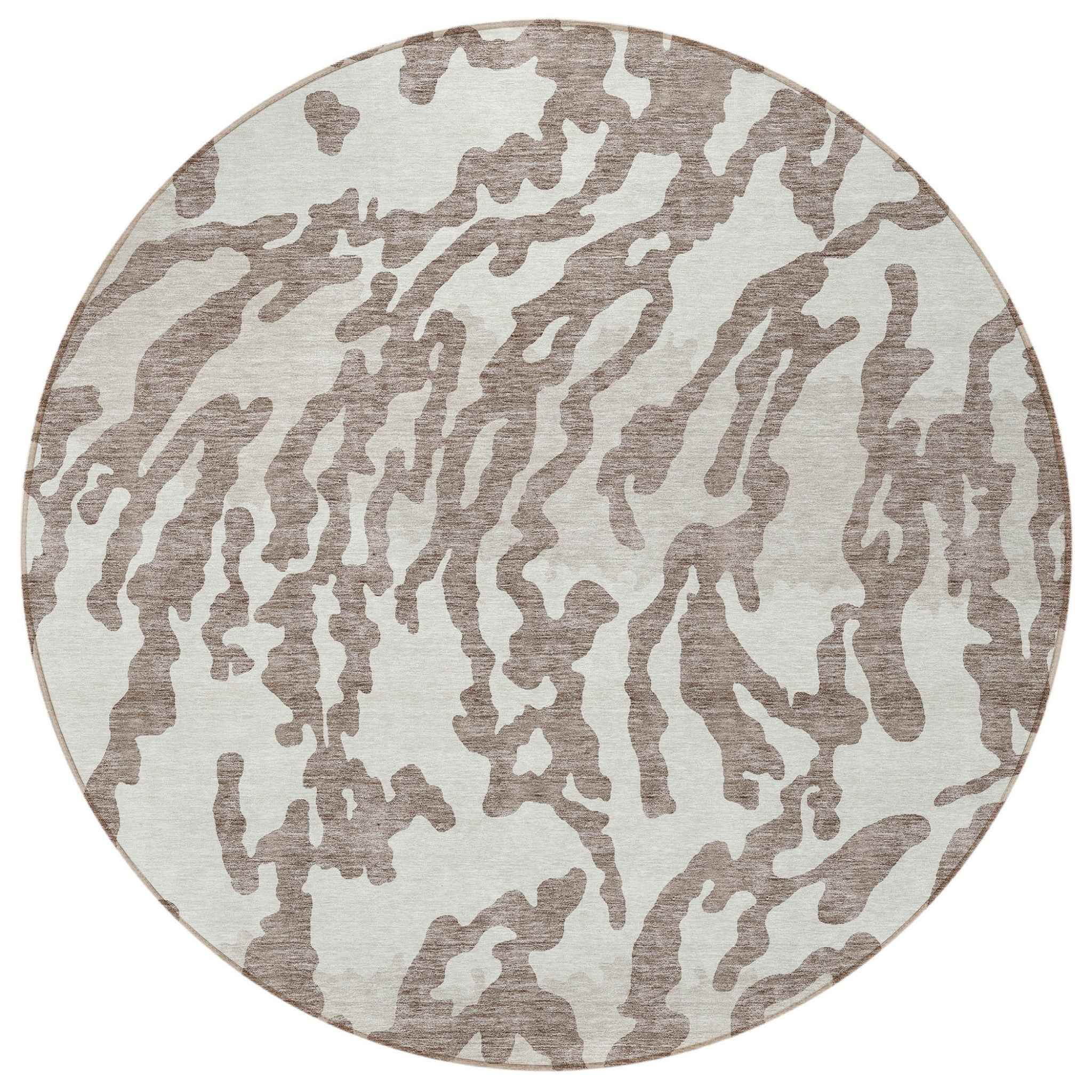 8' Taupe Brown And Ivory Round Animal Print Washable Indoor Outdoor Area Rug