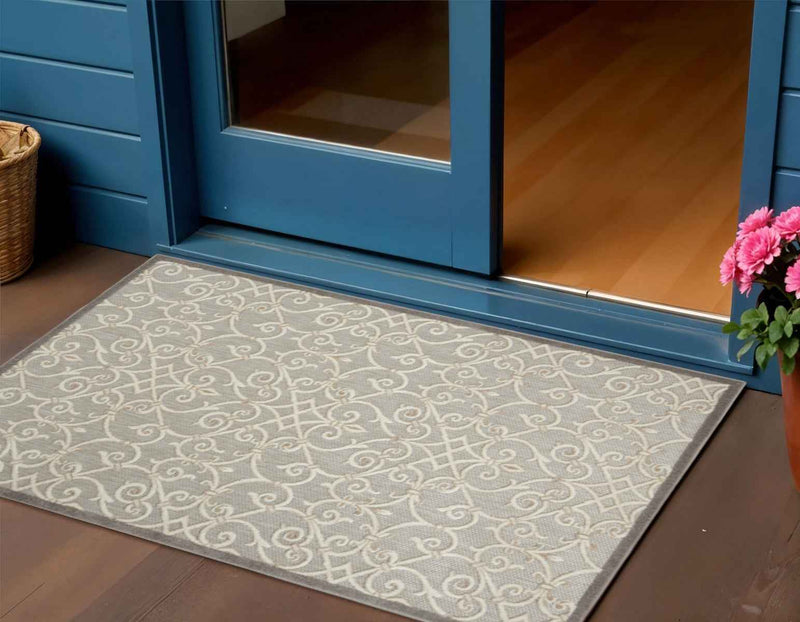 3' X 4' Gray And Ivory Indoor Outdoor Area Rug