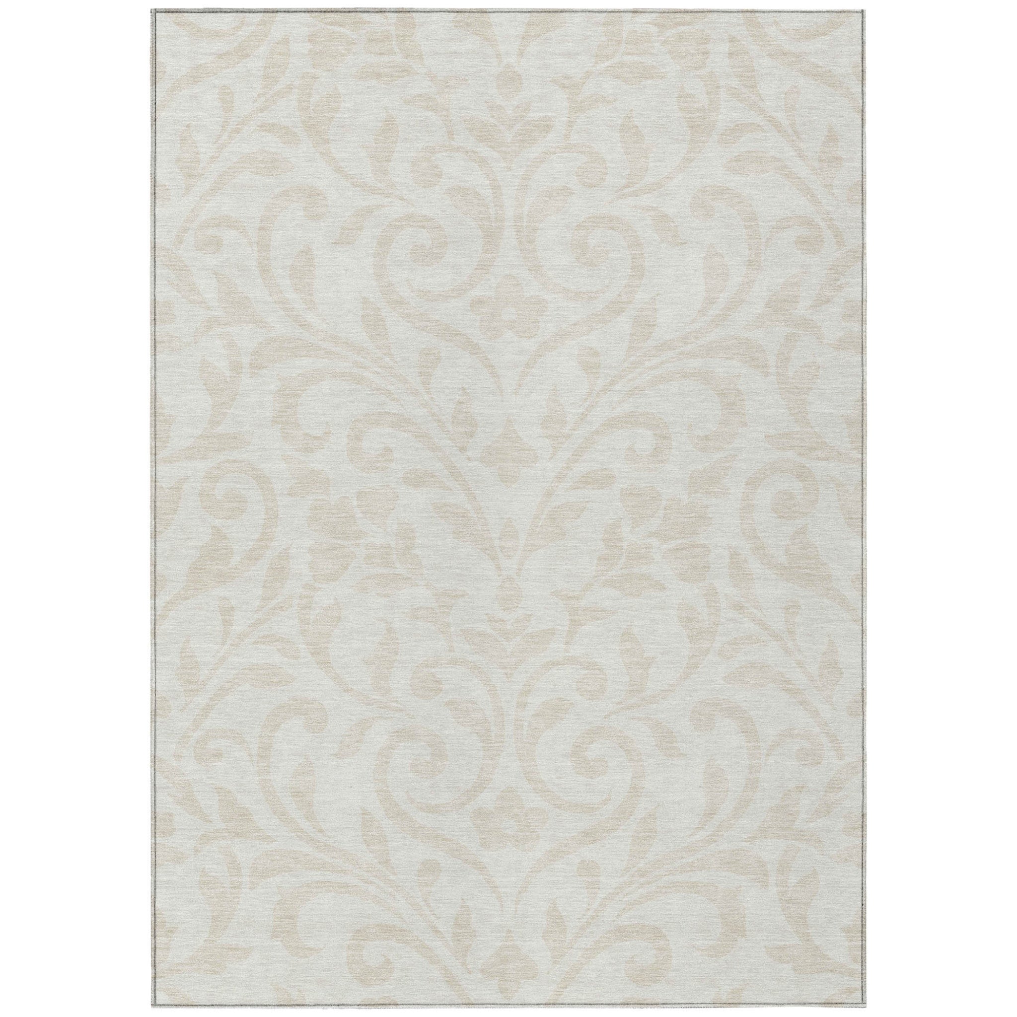 9' X 12' Ivory And Beige Floral Washable Indoor Outdoor Area Rug - Outdoor