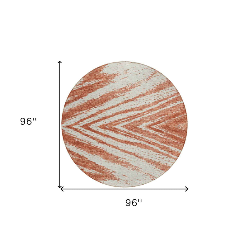 8' Salmon And Ivory Round Abstract Washable Indoor Outdoor Area Rug