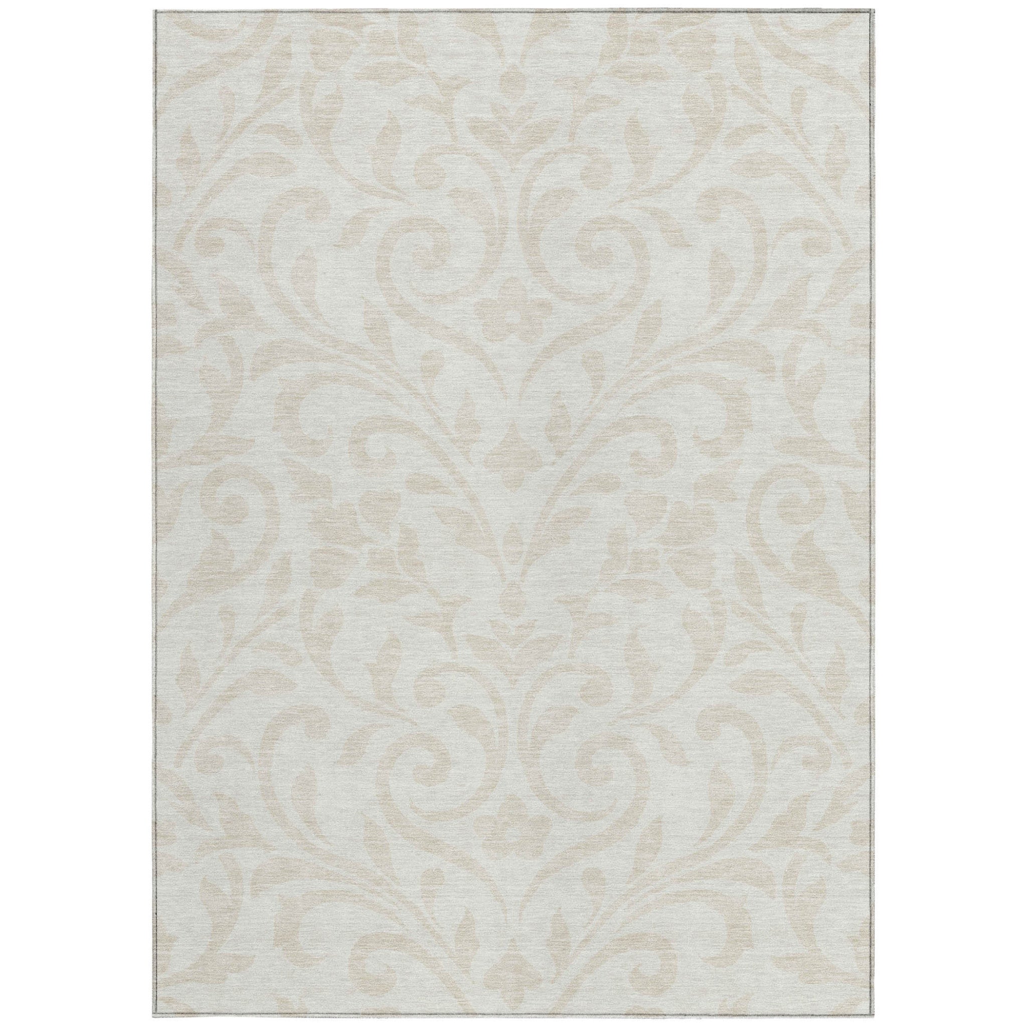 9' X 12' Ivory And Beige Floral Washable Indoor Outdoor Area Rug - Outdoor