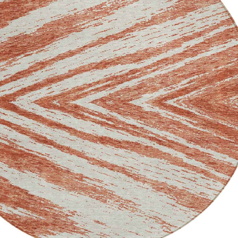 8' Salmon And Ivory Round Abstract Washable Indoor Outdoor Area Rug