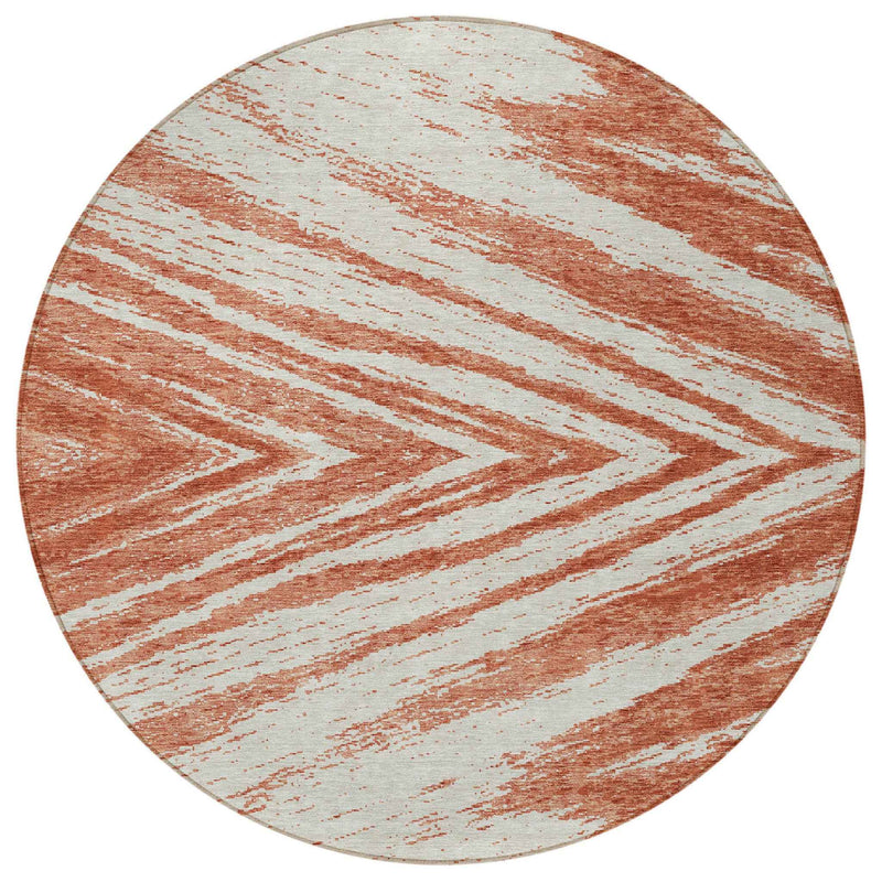 8' Salmon And Ivory Round Abstract Washable Indoor Outdoor Area Rug