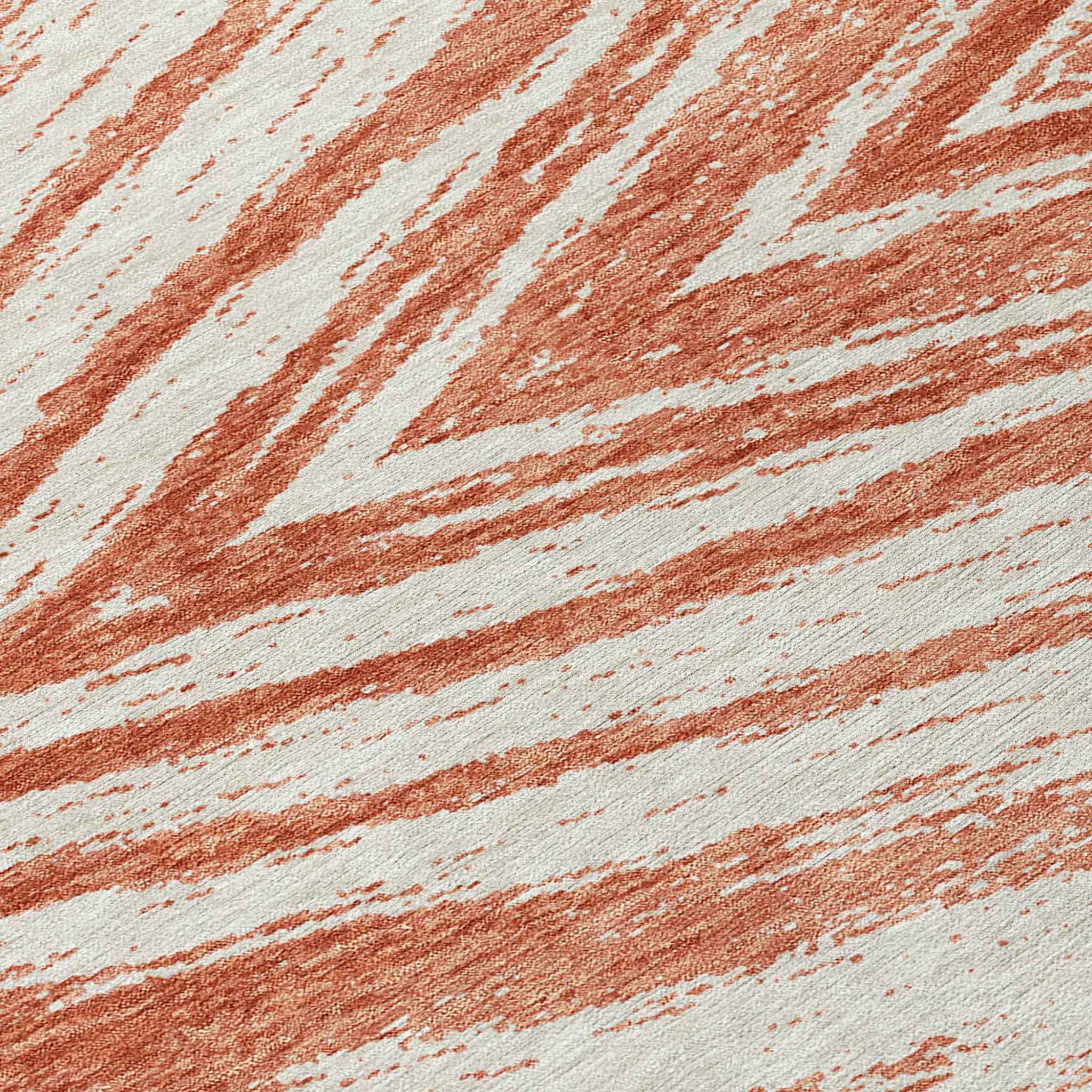 8' Salmon And Ivory Round Abstract Washable Indoor Outdoor Area Rug