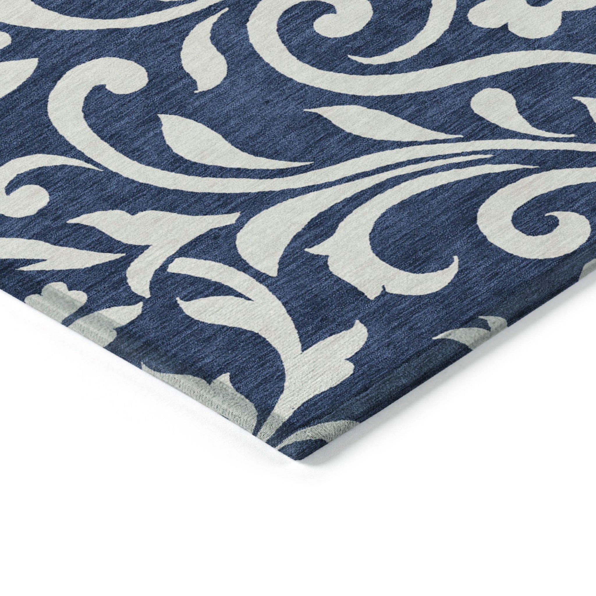 8' X 10' Navy Blue And Ivory Floral Washable Indoor Outdoor Area Rug - Outdoor