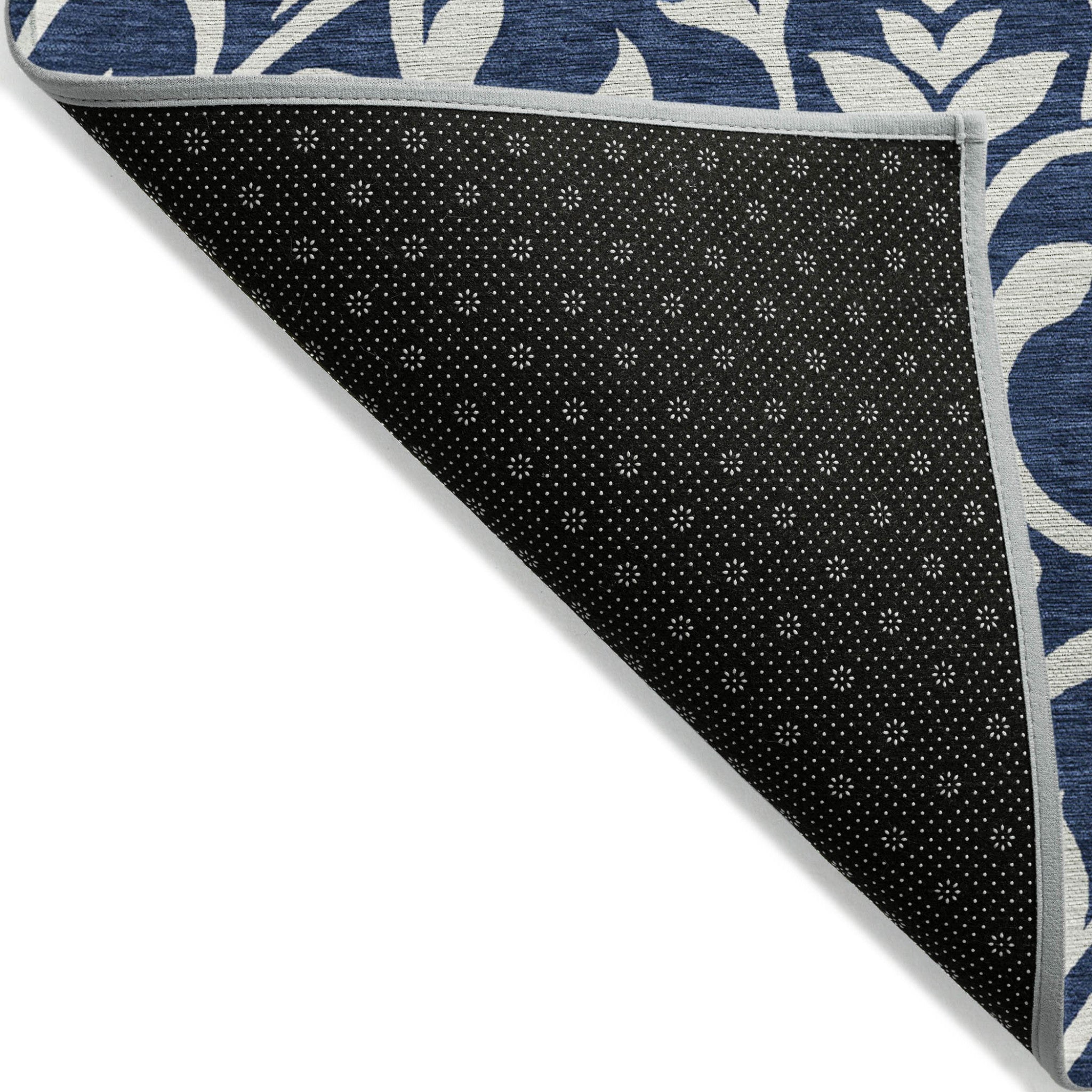 8' X 10' Navy Blue And Ivory Floral Washable Indoor Outdoor Area Rug - Outdoor
