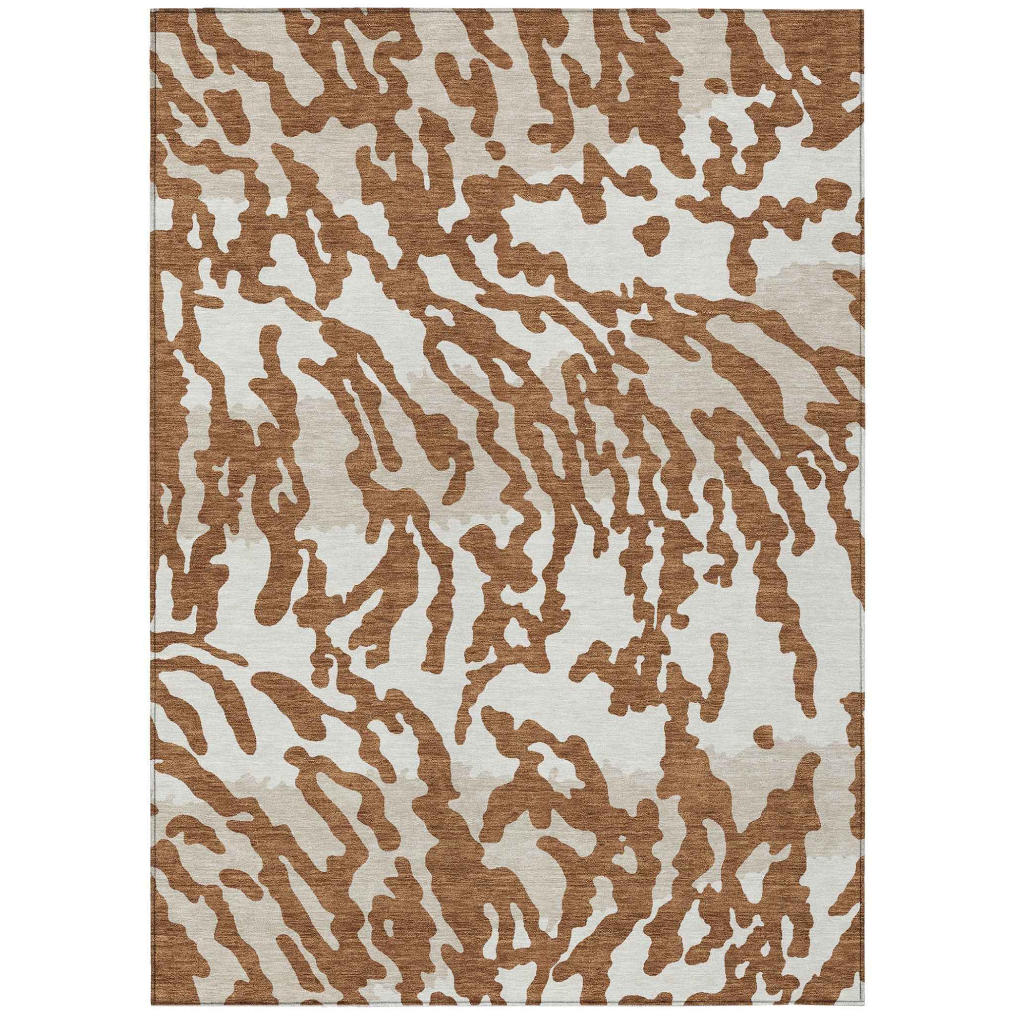 8' X 10' Brown Beige And Ivory Animal Print Washable Indoor Outdoor Area Rug