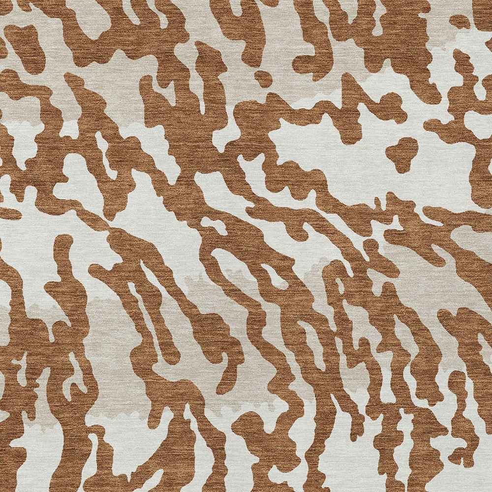 8' X 10' Brown Beige And Ivory Animal Print Washable Indoor Outdoor Area Rug