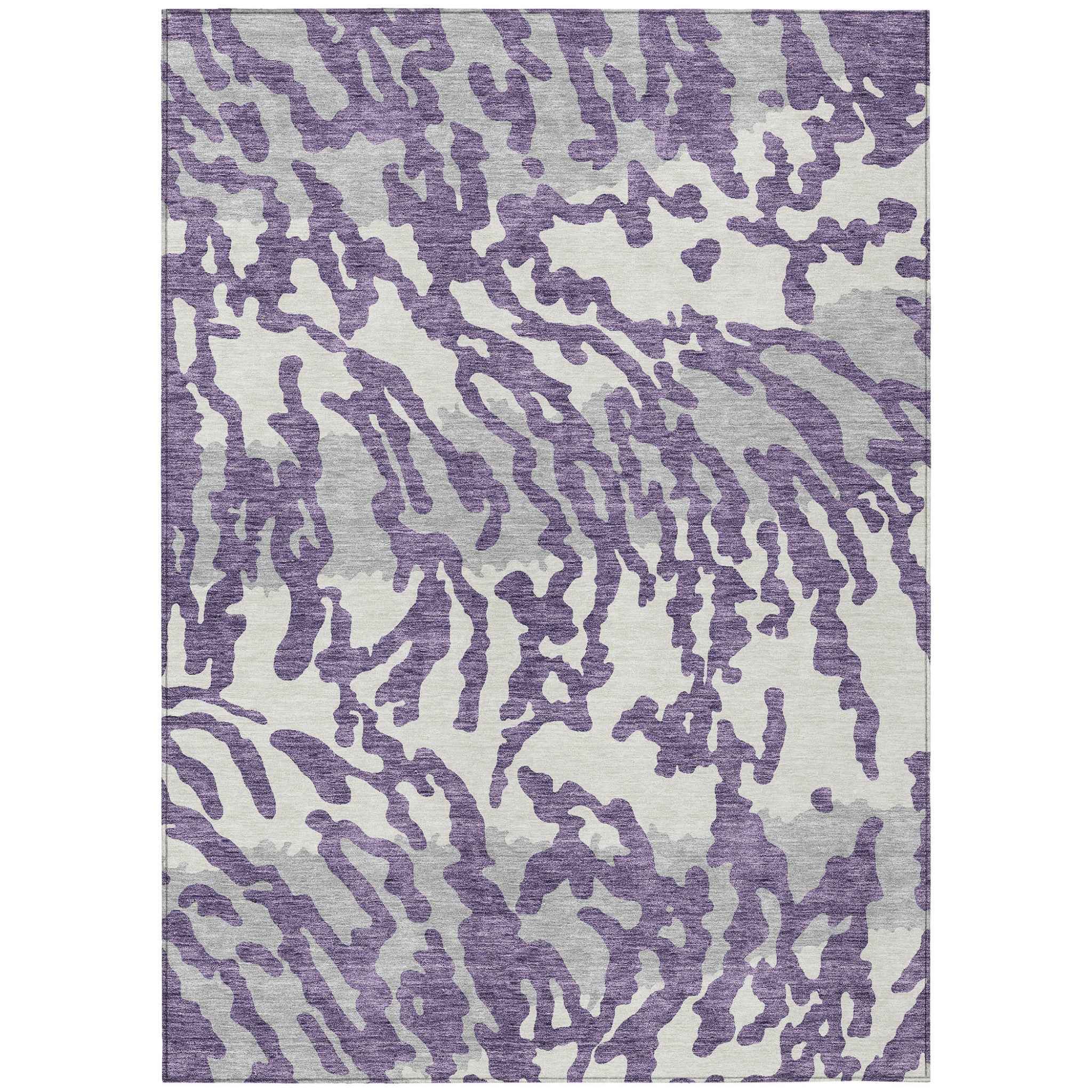 3' X 5' Purple Gray And Ivory Animal Print Washable Indoor Outdoor Area Rug
