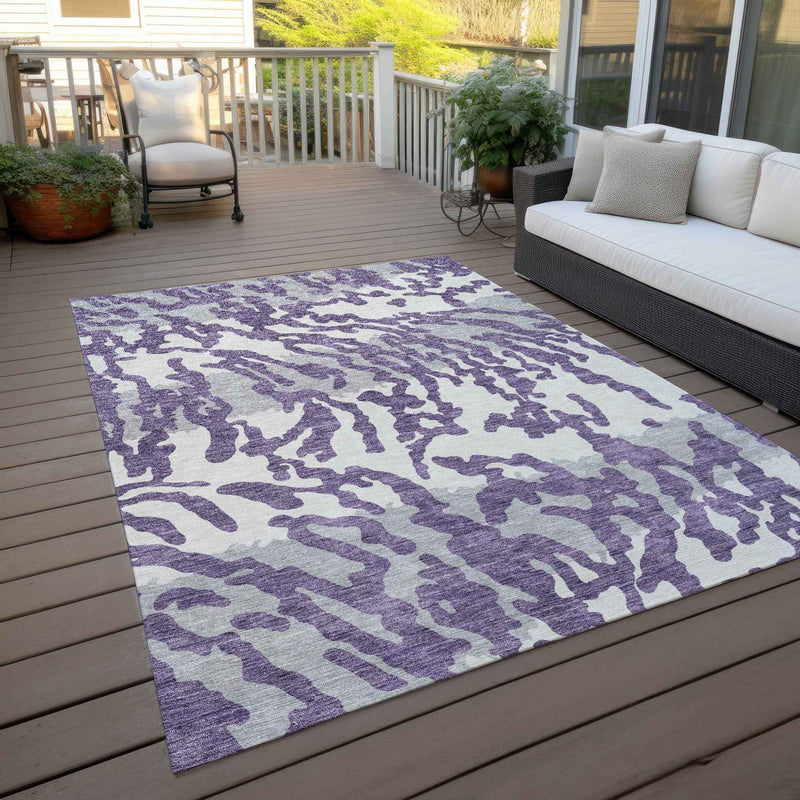 3' X 5' Purple Gray And Ivory Animal Print Washable Indoor Outdoor Area Rug