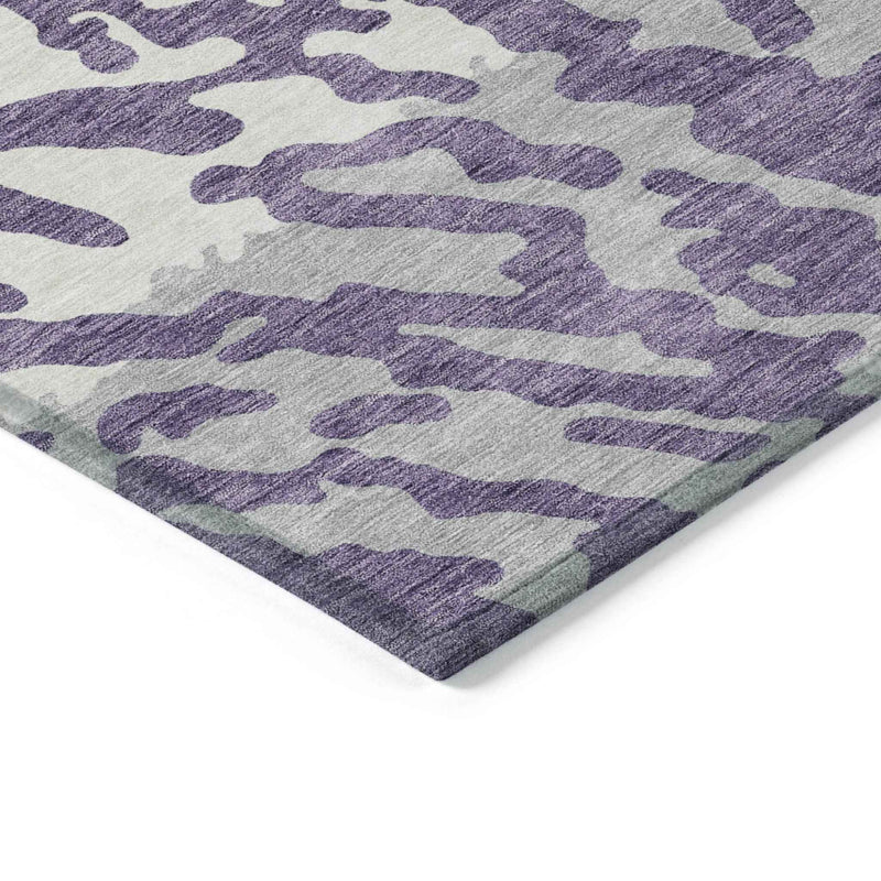 3' X 5' Purple Gray And Ivory Animal Print Washable Indoor Outdoor Area Rug
