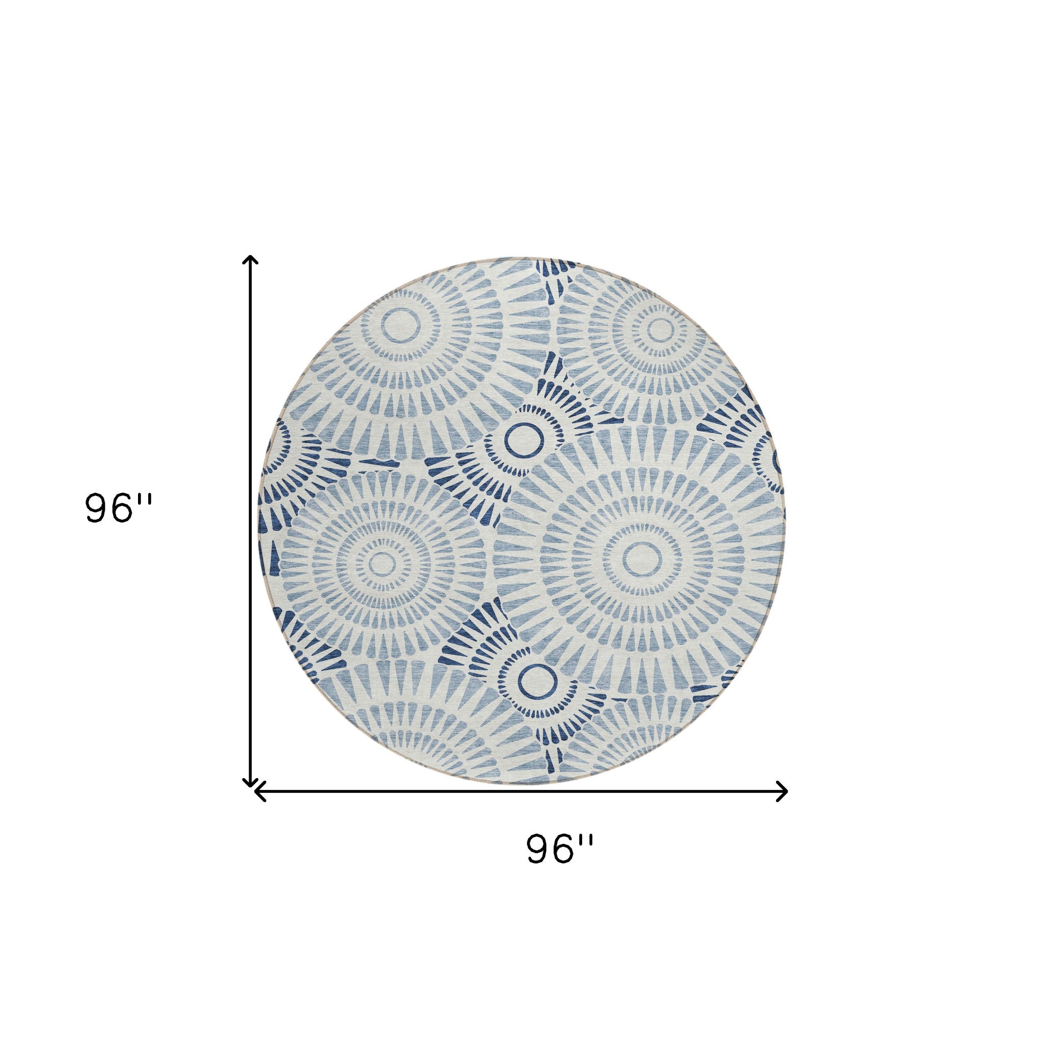 8' Blue And Ivory Round Geometric Washable Indoor Outdoor Area Rug Default Title