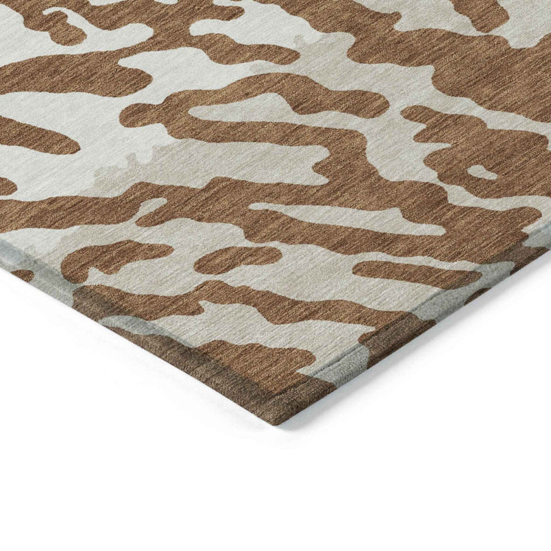9' X 12' Brown Beige And Ivory Animal Print Washable Indoor Outdoor Area Rug