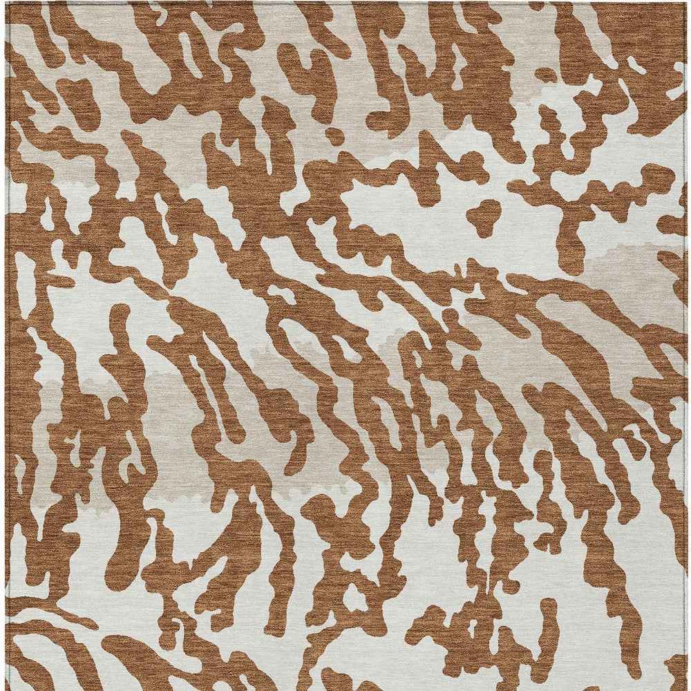 9' X 12' Brown Beige And Ivory Animal Print Washable Indoor Outdoor Area Rug