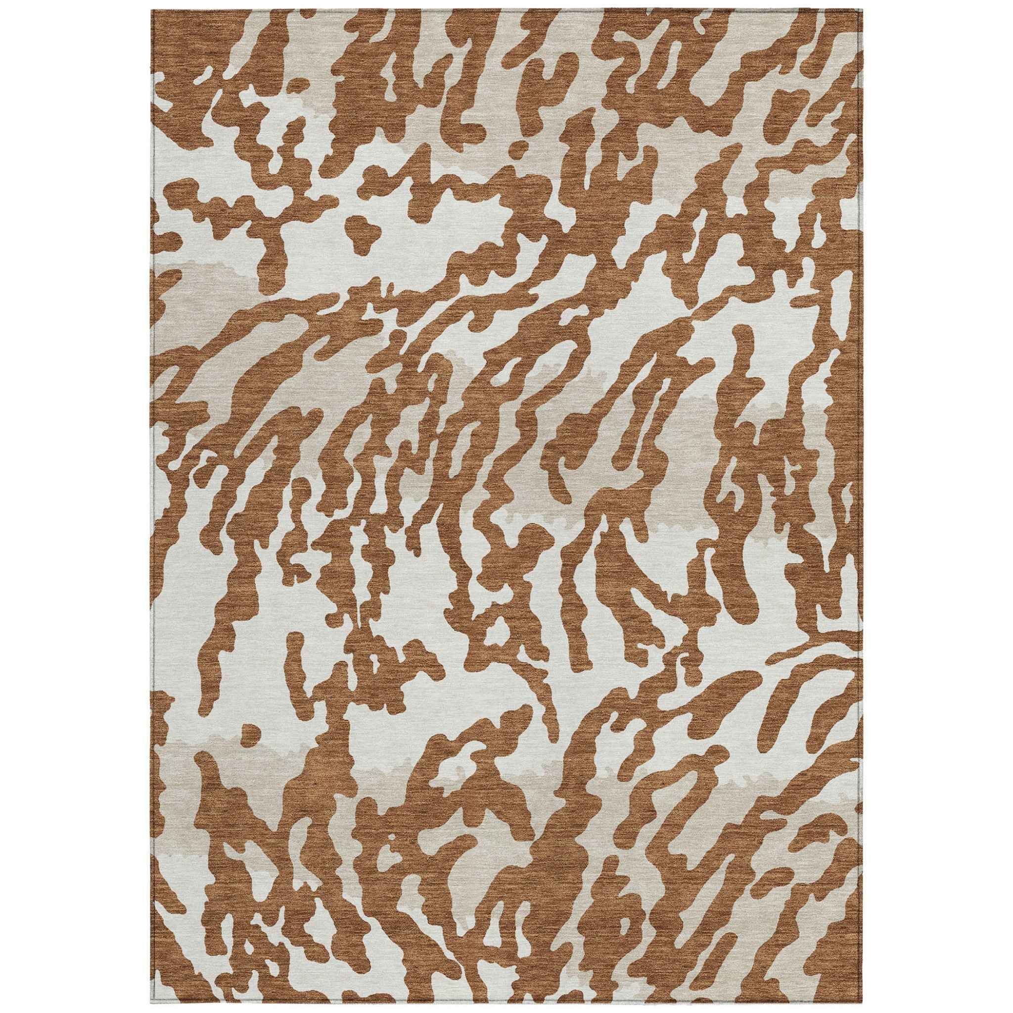 9' X 12' Brown Beige And Ivory Animal Print Washable Indoor Outdoor Area Rug