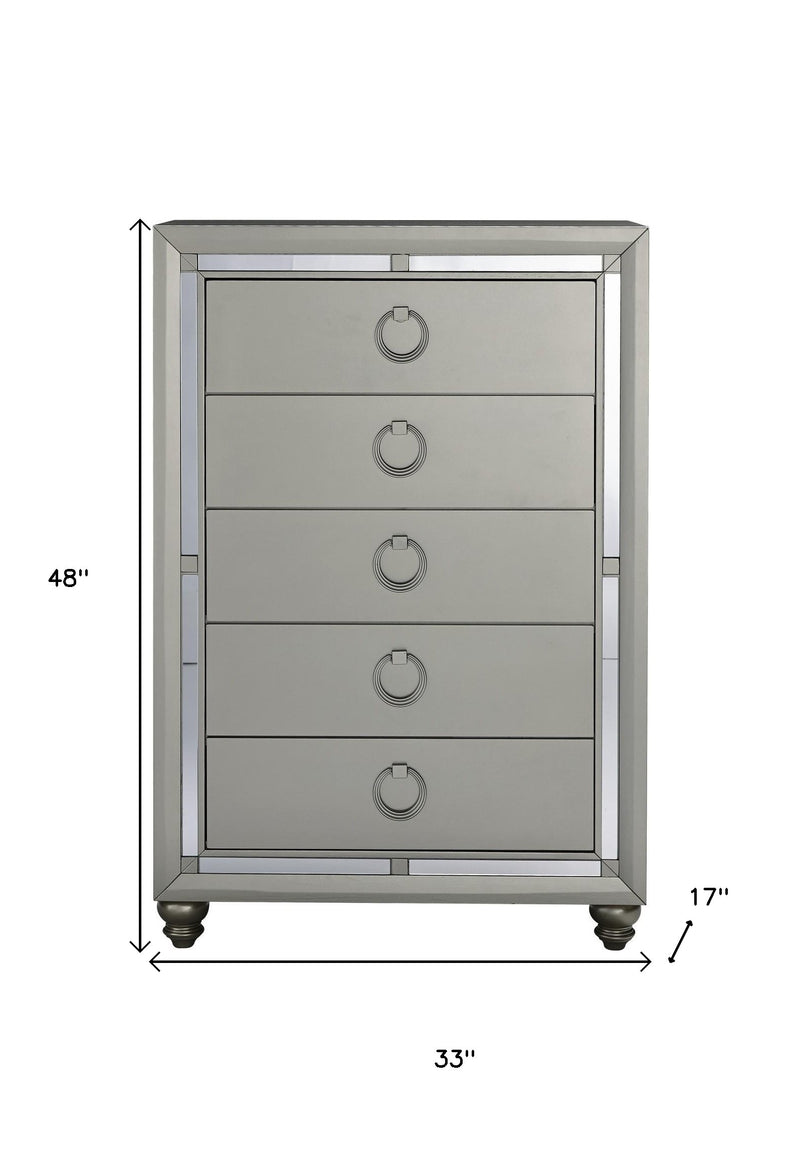 33" Silver Solid Wood Mirrored Five Drawer Dresser - Bed & Bath