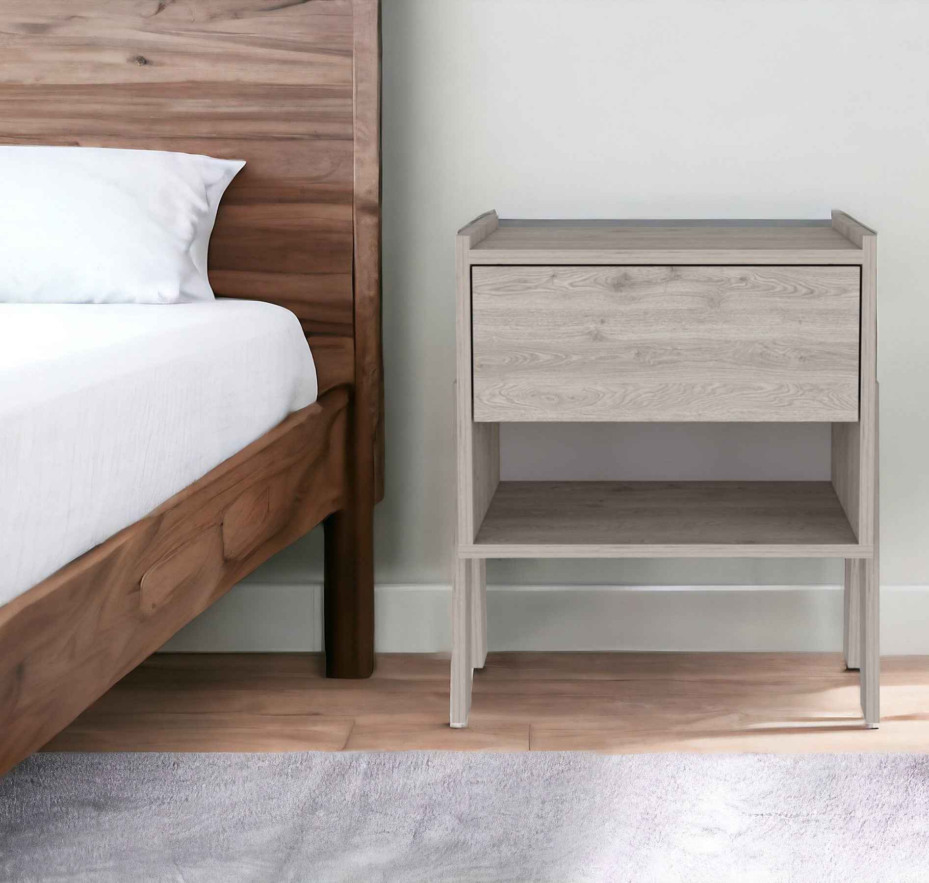 22" Light Gray Wood One Drawer Nightstand