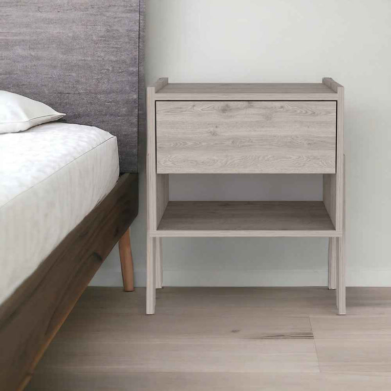 22" Light Gray Wood One Drawer Nightstand