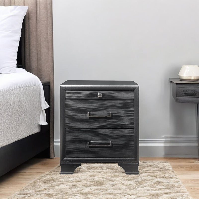 27" Gray Wood Two Drawer Nightstand - Bed & Bath