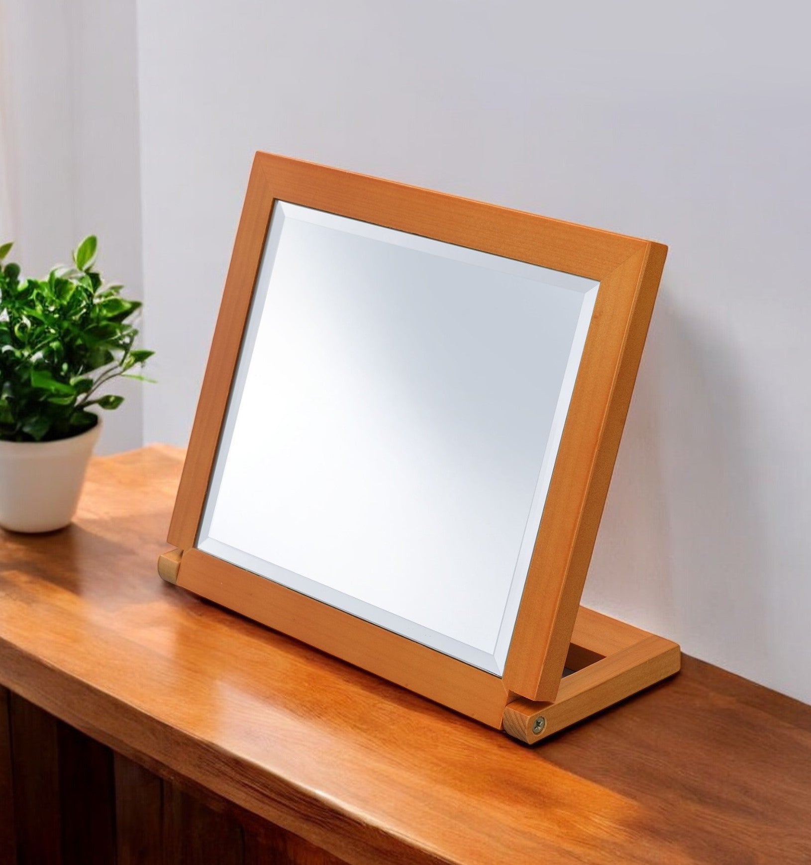 8" Brown Wood Framed Freestanding Makeup Shaving Tabletop Mirror - Bed & Bath