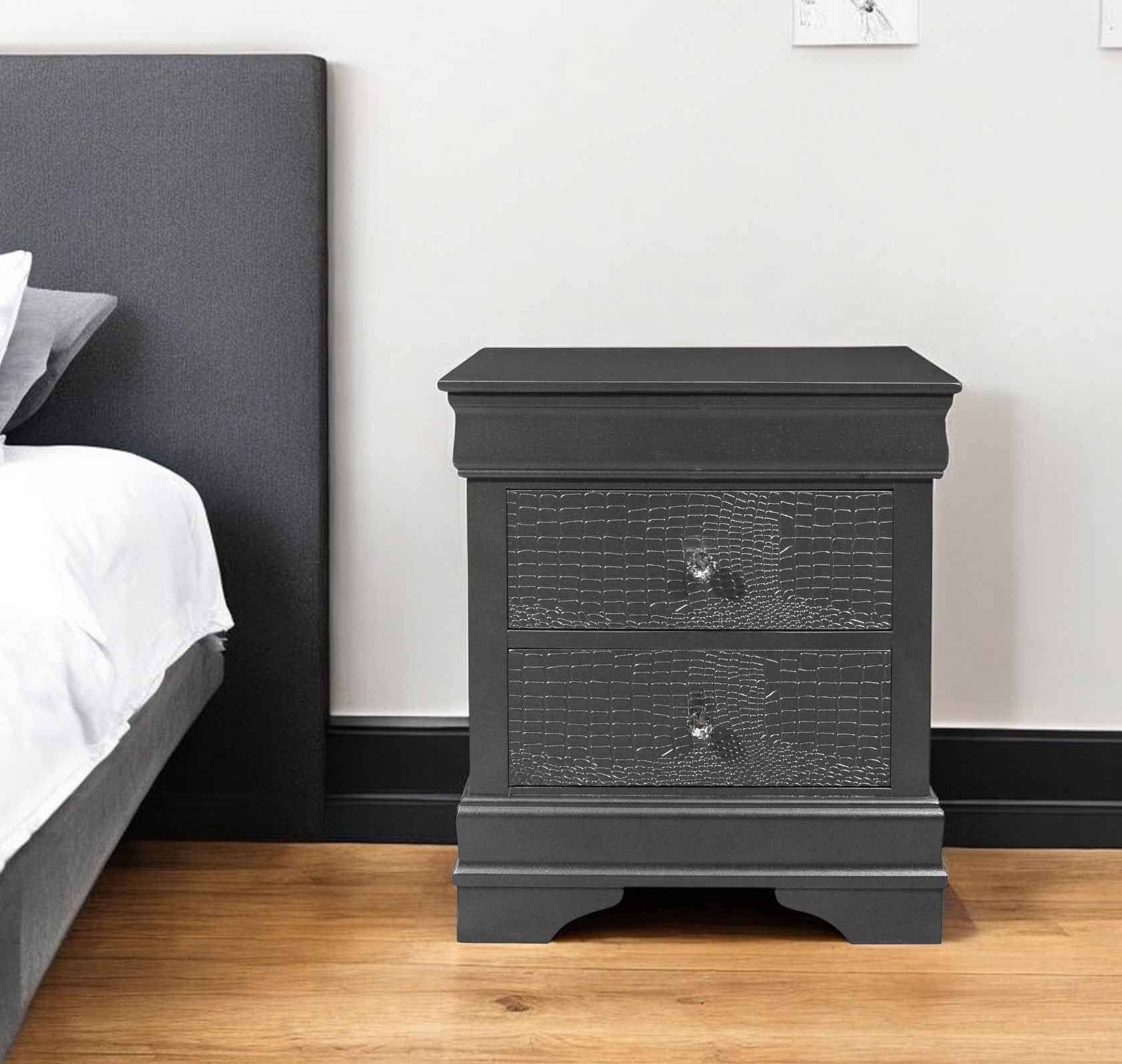 24" Gray Wood Shagreen Two Drawer Nightstand