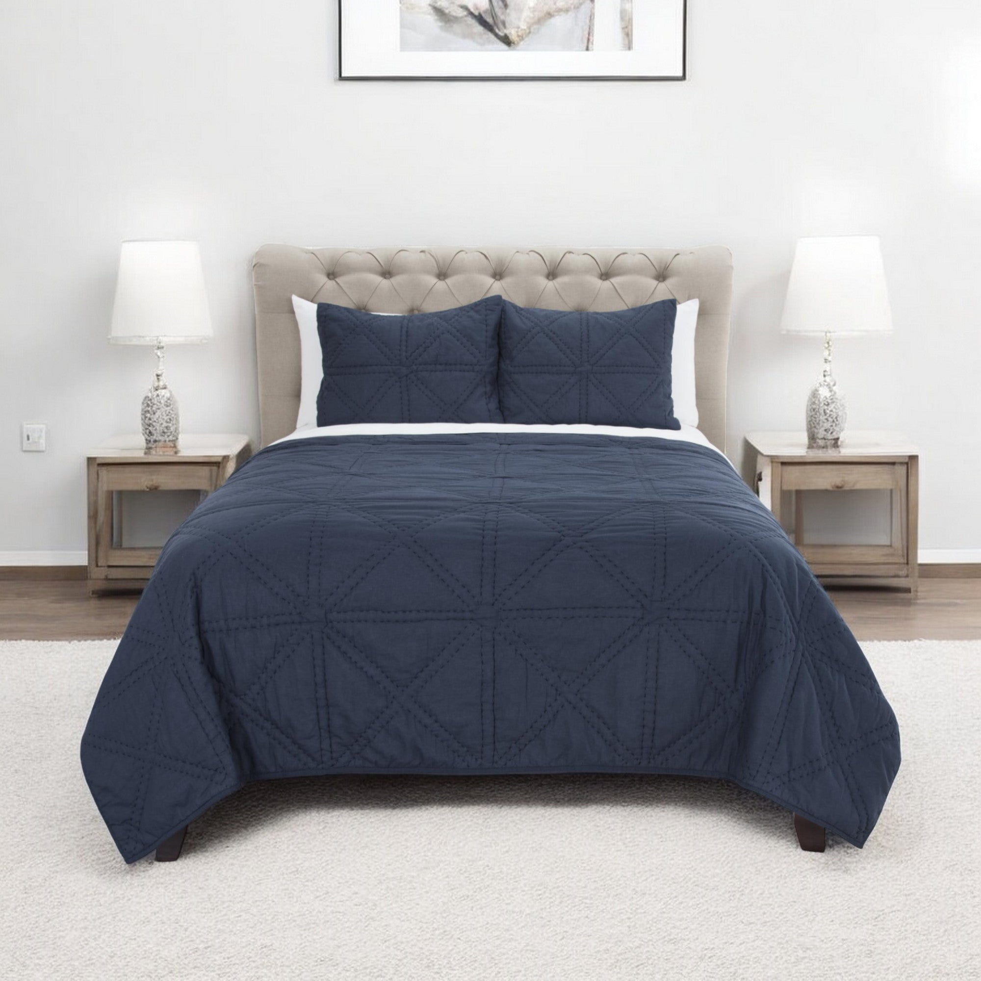 Indigo Geometric Queen Quilt - Bed & Bath