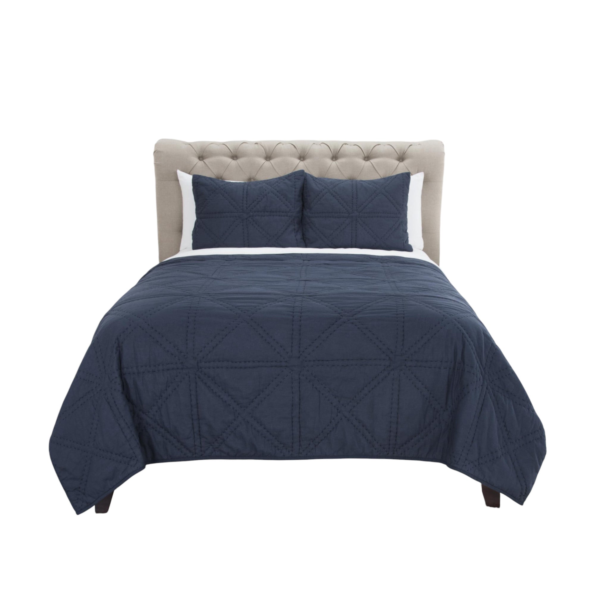 Indigo Geometric Queen Quilt - Bed & Bath