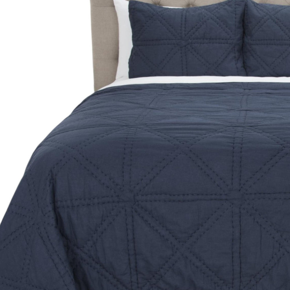 Indigo Geometric Queen Quilt - Bed & Bath