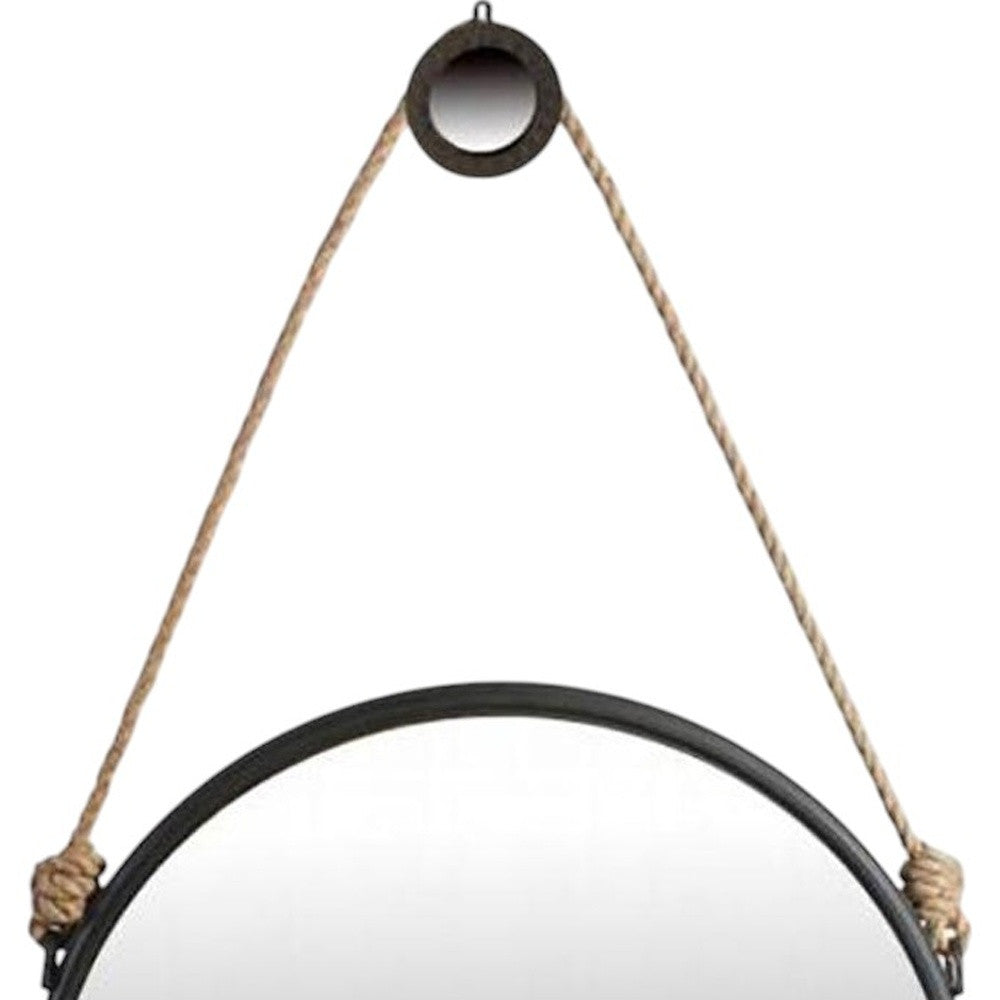 30" Black Fame Round Wall Hanging Accent Mirror with Rope - Bed & Bath