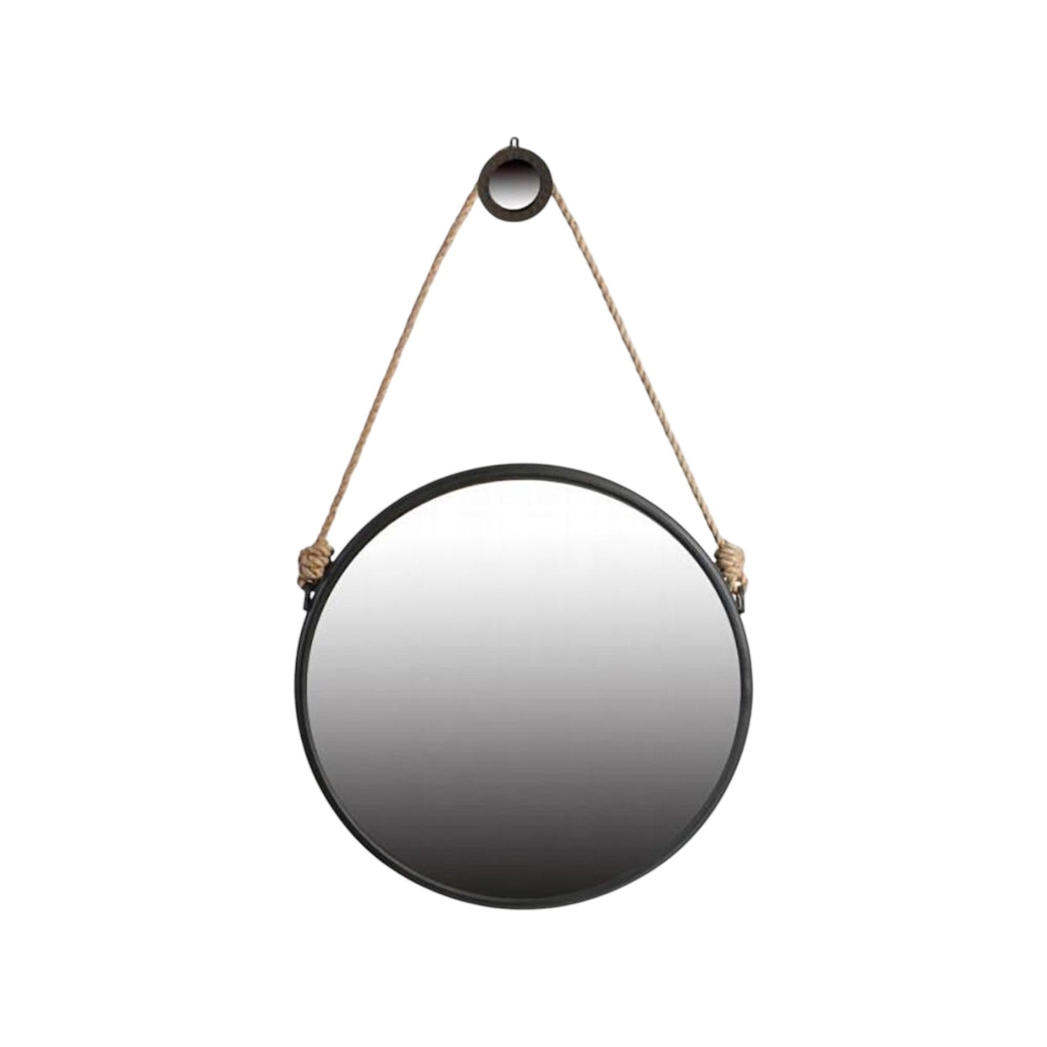 30" Black Fame Round Wall Hanging Accent Mirror with Rope - Bed & Bath