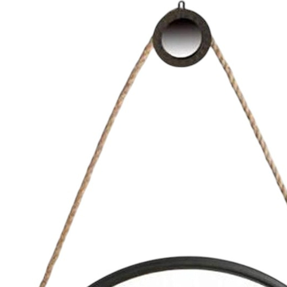 30" Black Fame Round Wall Hanging Accent Mirror with Rope - Bed & Bath