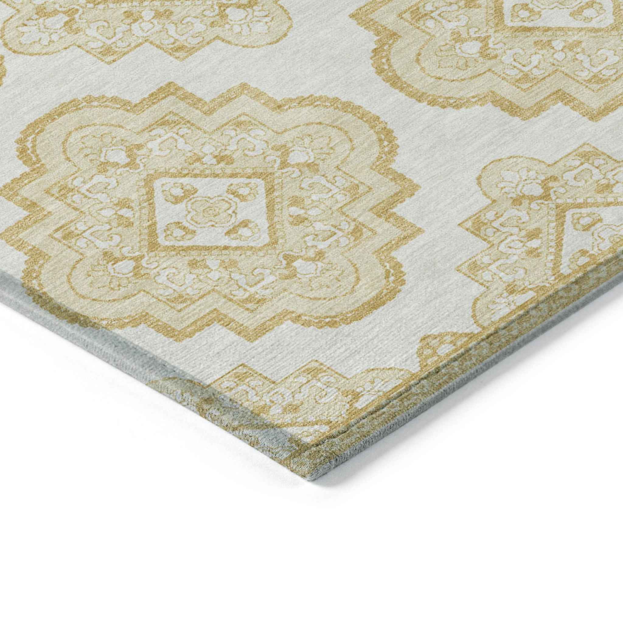 3' X 5' Gold And Ivory Medallion Washable Indoor Outdoor Area Rug