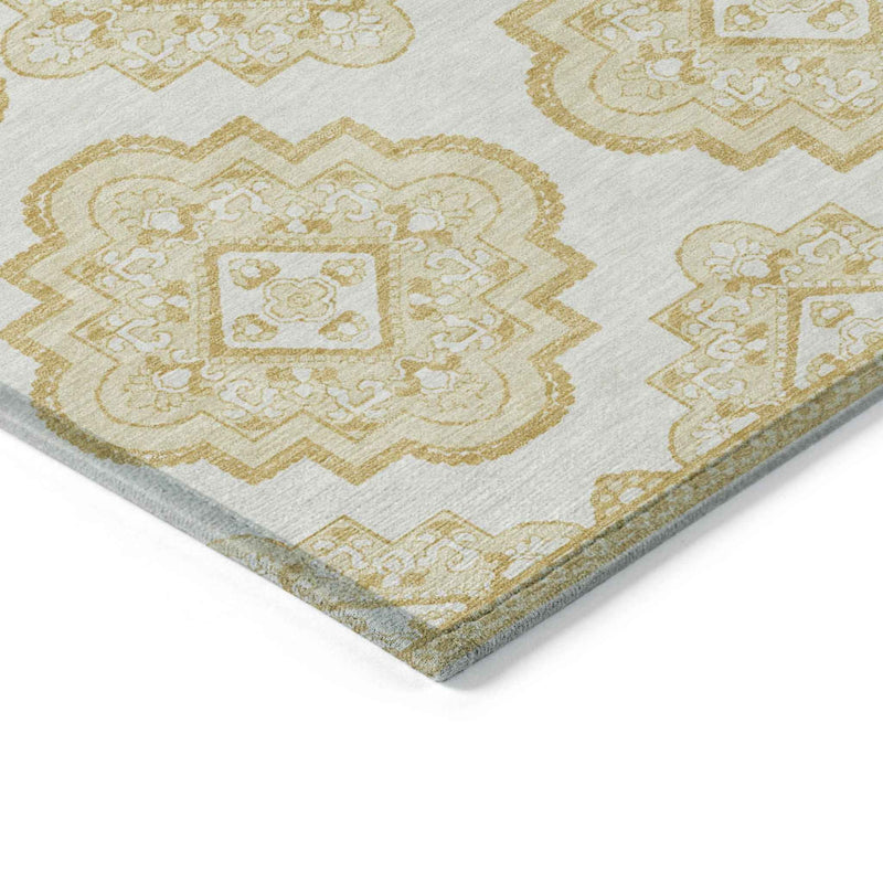3' X 5' Gold And Ivory Medallion Washable Indoor Outdoor Area Rug