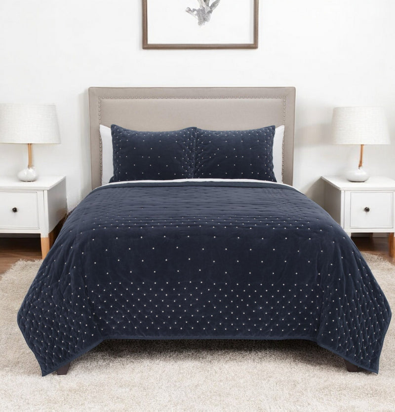 Indigo Polka Dots Queen Quilt - Bed & Bath