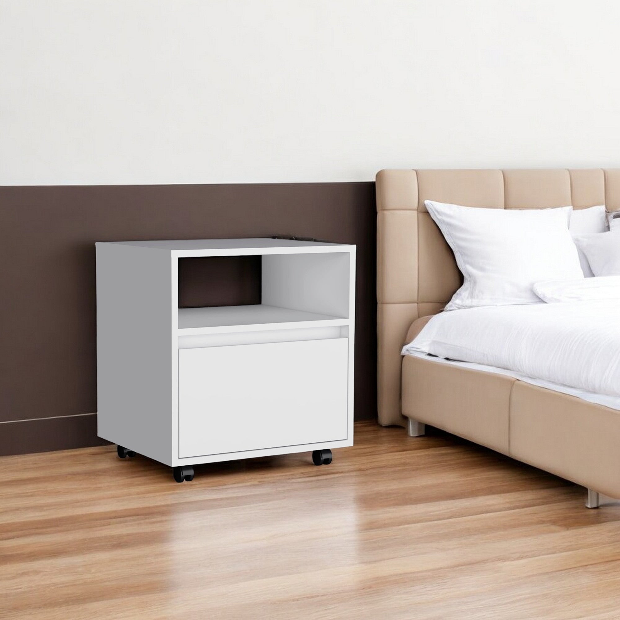 21" White Wood One Drawer Nightstand with Integrated Tech - Bed & Bath