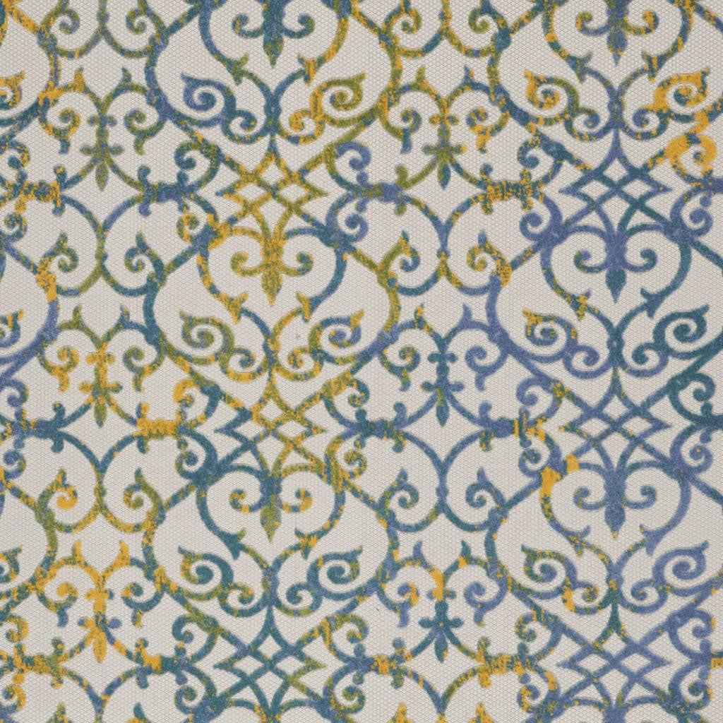 8' X 11' Ivory And Blue Indoor Outdoor Area Rug