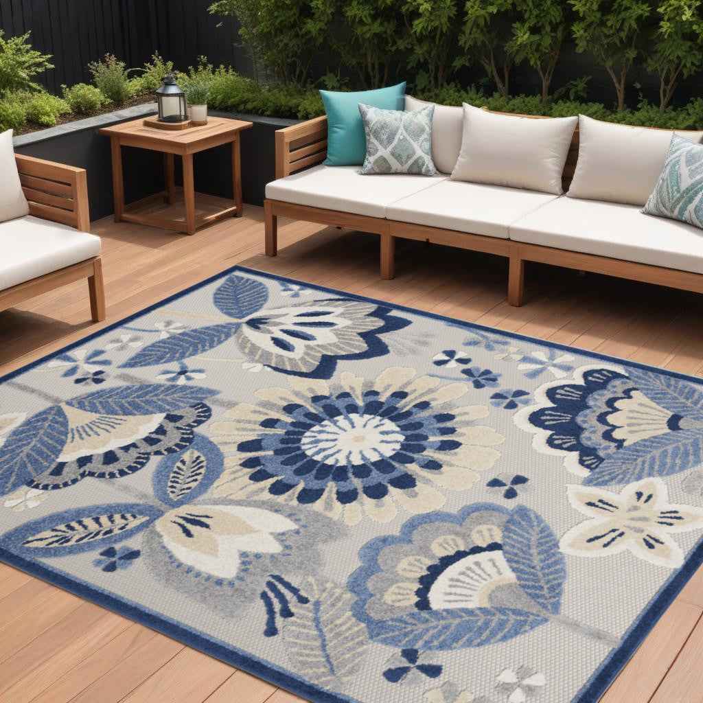 6' X 9' Blue And Gray Indoor Outdoor Area Rug