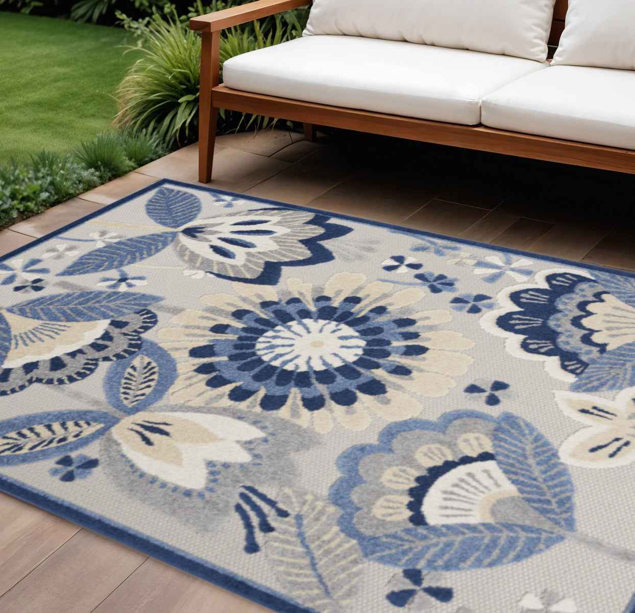 8' X 11' Blue And Gray Indoor Outdoor Area Rug