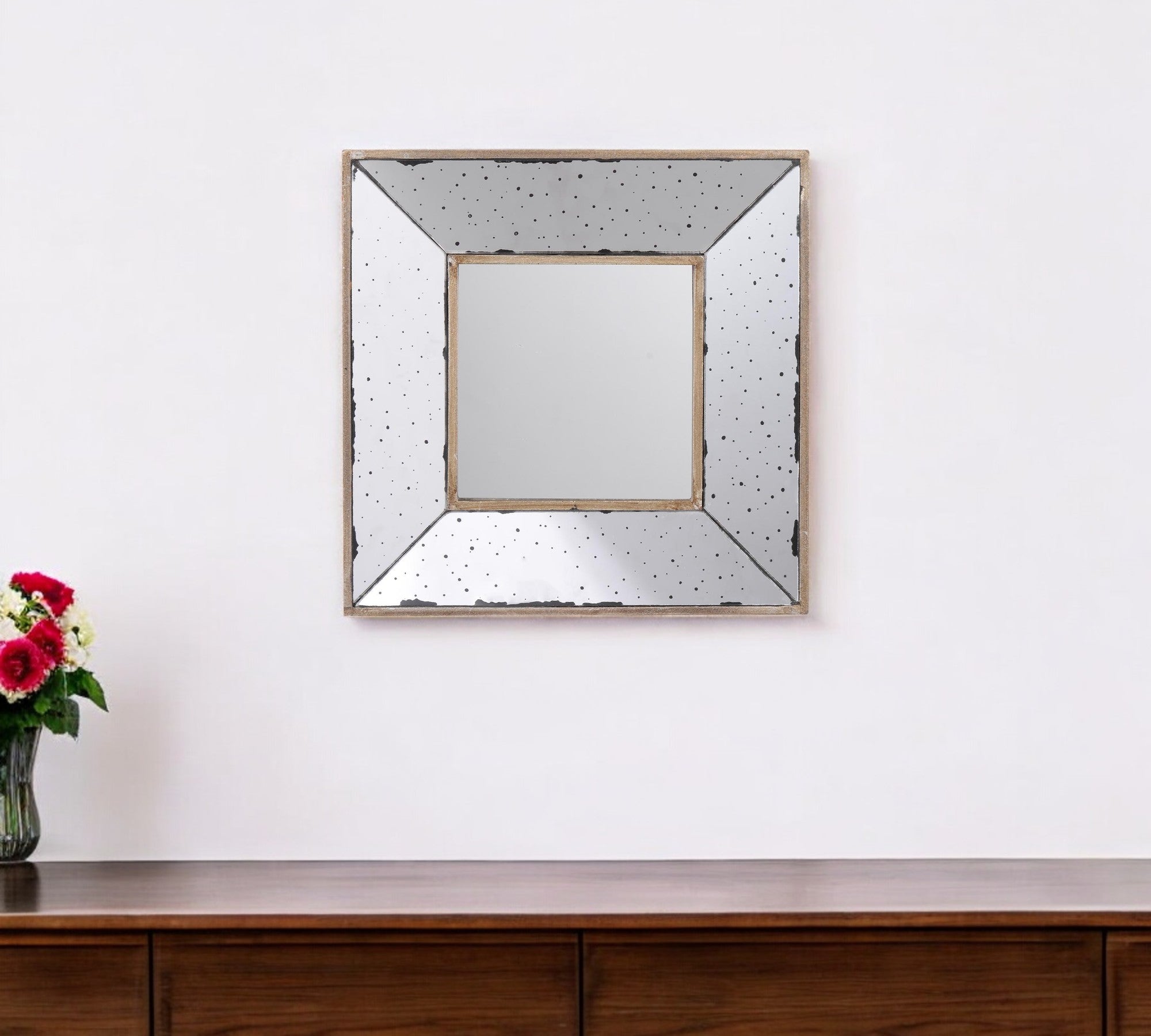 12" Square Wall Mounted Vintage Style Glass Frame Accent Mirror - Bed & Bath