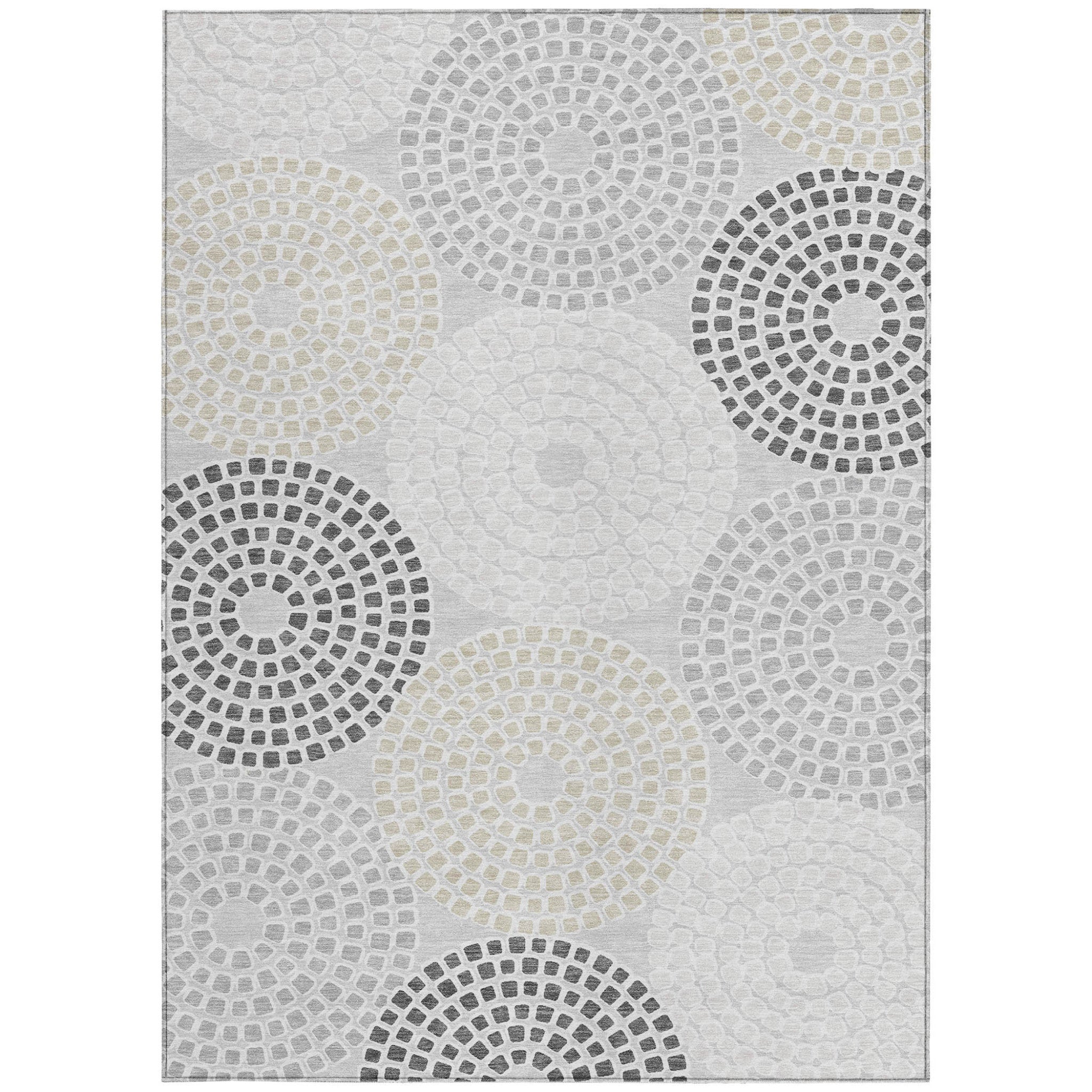 9' X 12' Gray And Taupe Geometric Washable Indoor Outdoor Area Rug - Outdoor