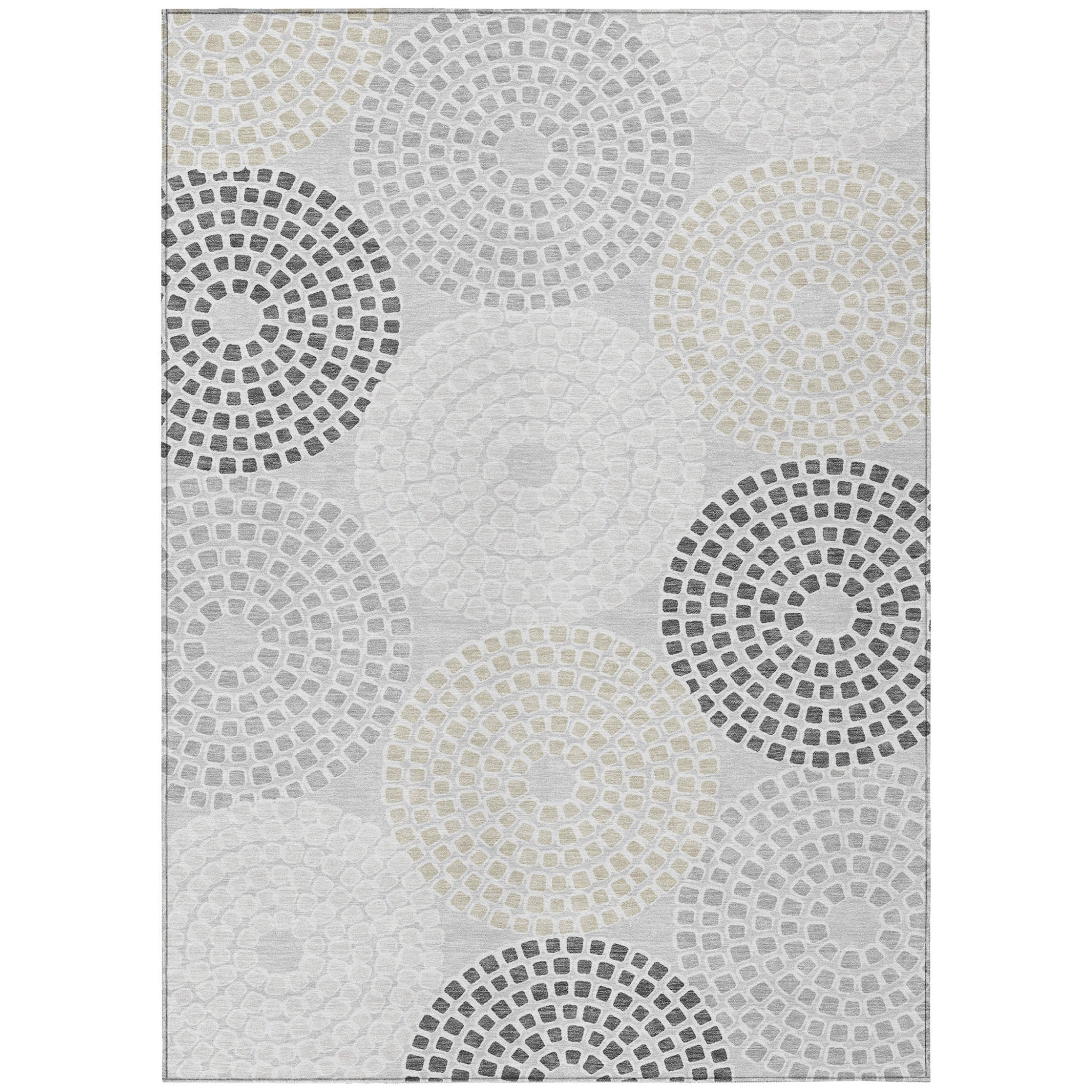 9' X 12' Gray And Taupe Geometric Washable Indoor Outdoor Area Rug - Outdoor