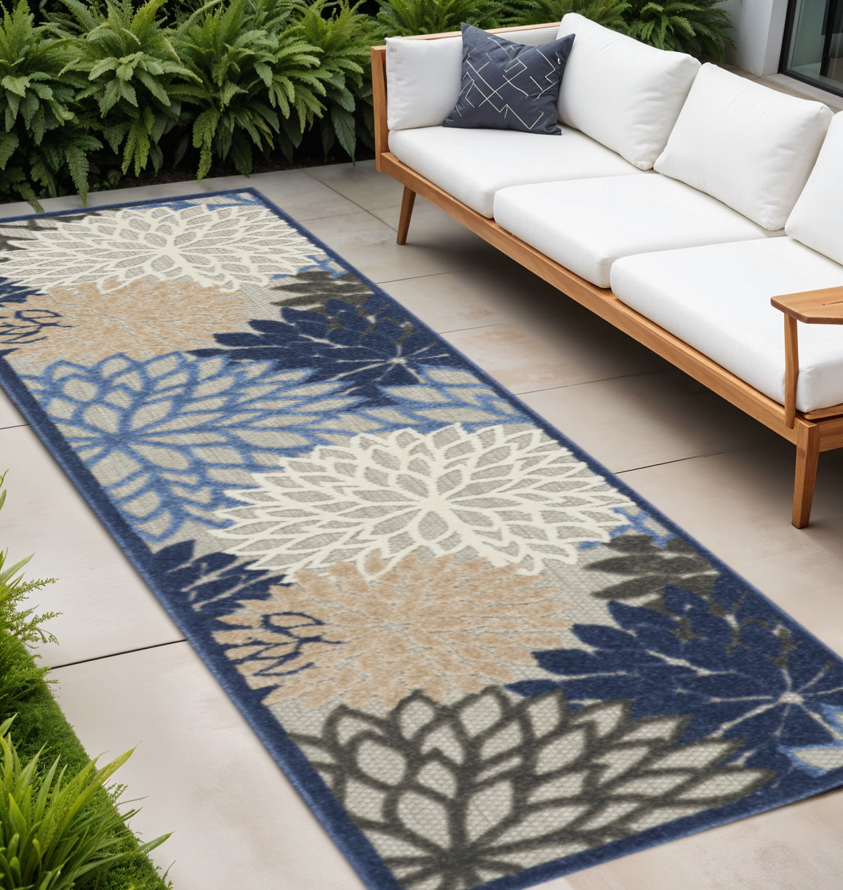10' Blue And Gray Indoor Outdoor Area Rug - GreatEagleInc