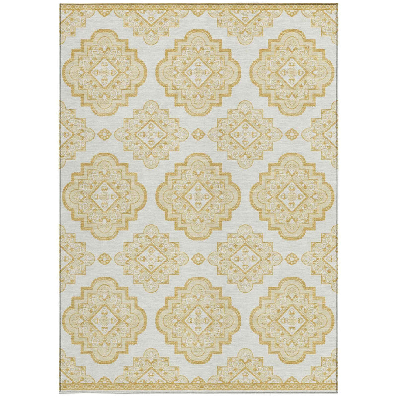 8' X 10' Gold And Ivory Medallion Washable Indoor Outdoor Area Rug