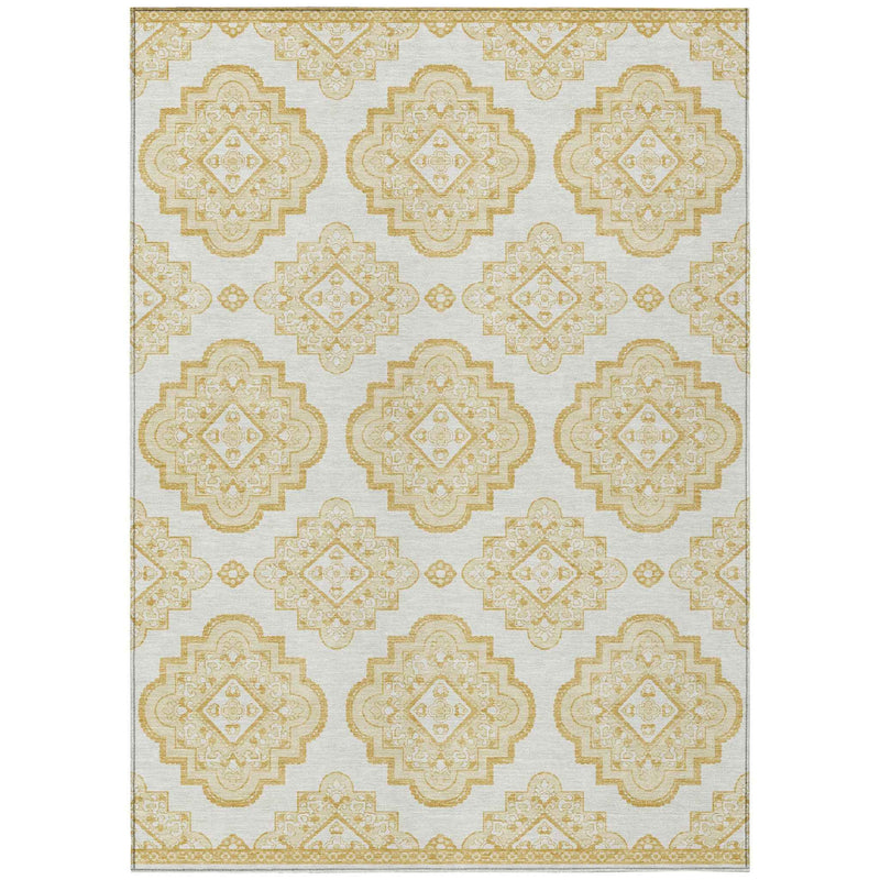 8' X 10' Gold And Ivory Medallion Washable Indoor Outdoor Area Rug