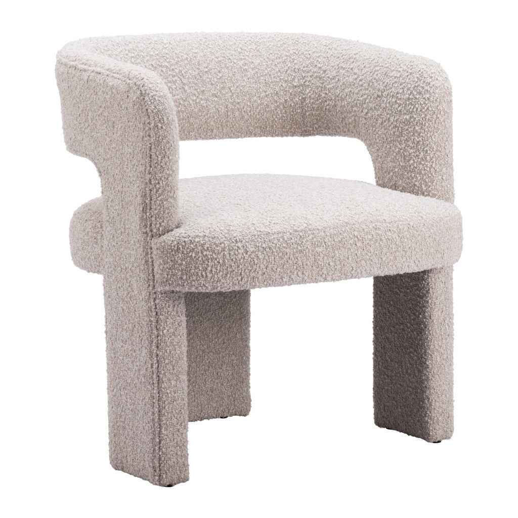 27" Beige Faux Shearling And Upholstered Arm Chair