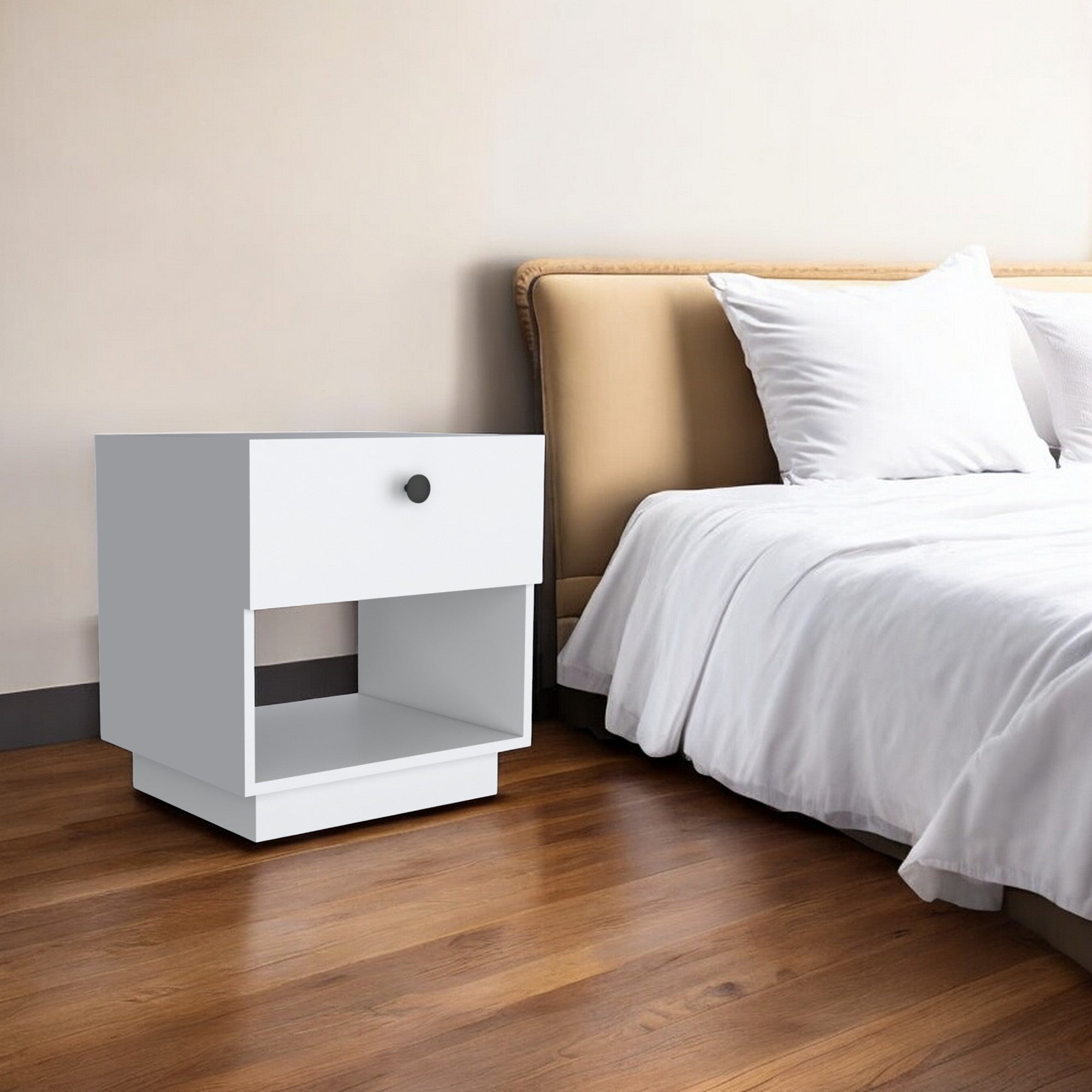 20" White Wood One Drawer Nightstand with Integrated Tech - Bed & Bath