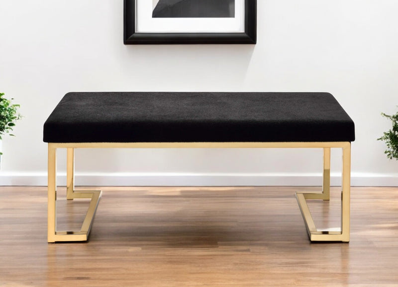 40" Black and Champagne Upholstered Faux Fur Bench - Living Room