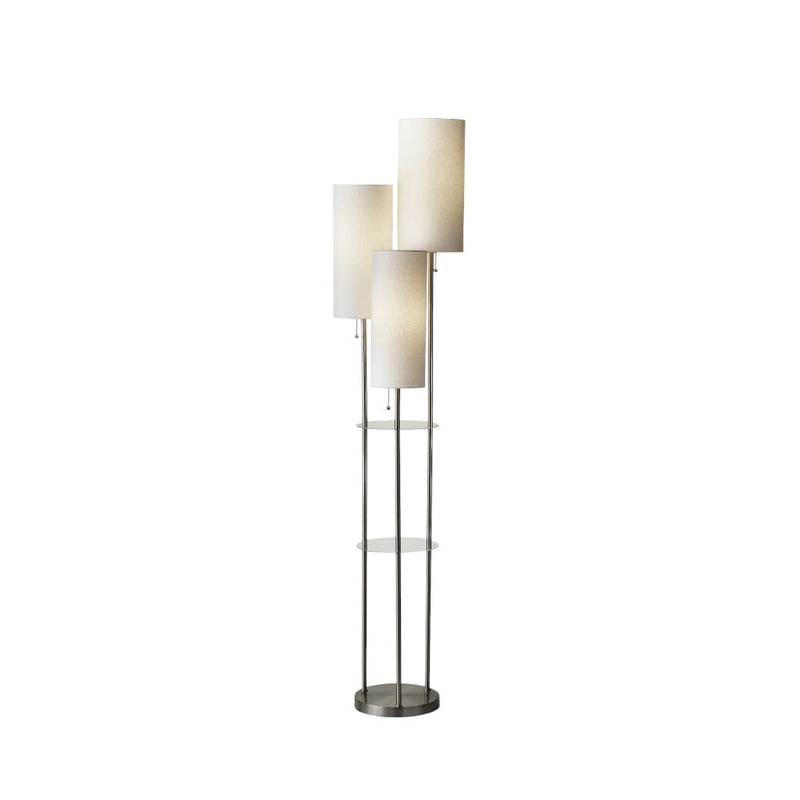 68" Silver Three Light Novelty Floor Lamp With White Linen Cylinder Shade - Lighting